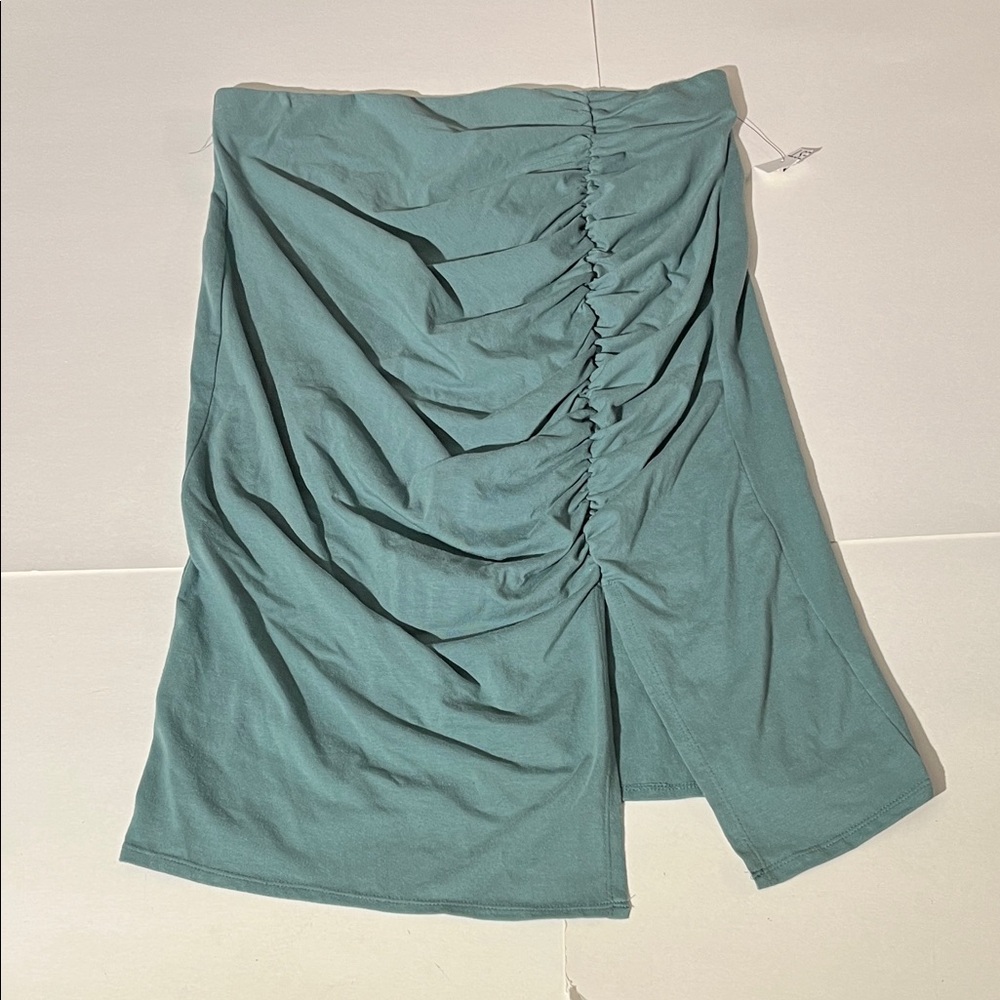 Nine West Pull On Aqua Teal Skirt Asymmetrical Ruched sz XL NEW! Midi Length